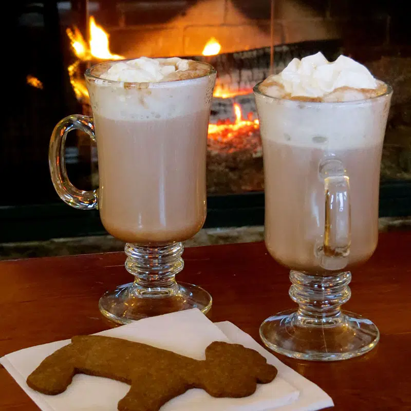 hot chocolate at our Moosehead Lake lodge.