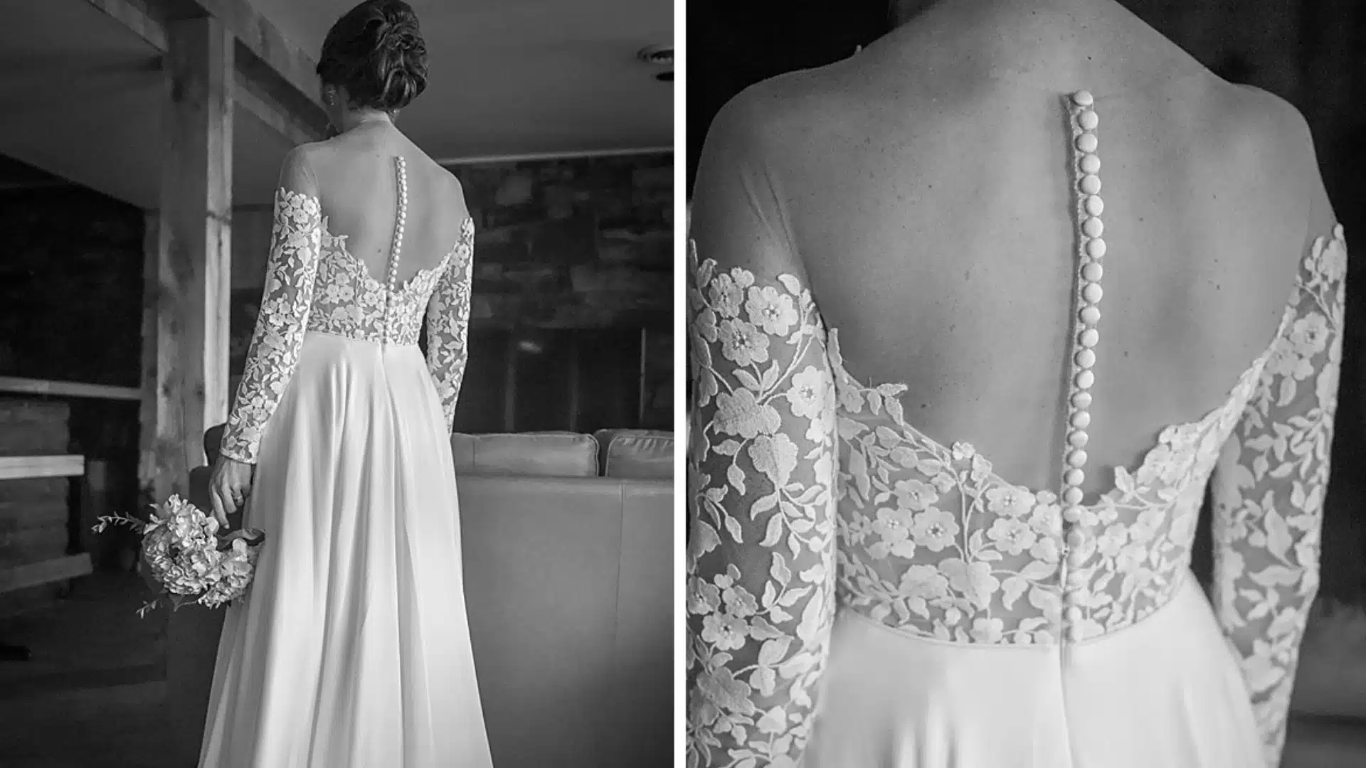 collage of a woman’s detailed elopement dress and the up-close details
